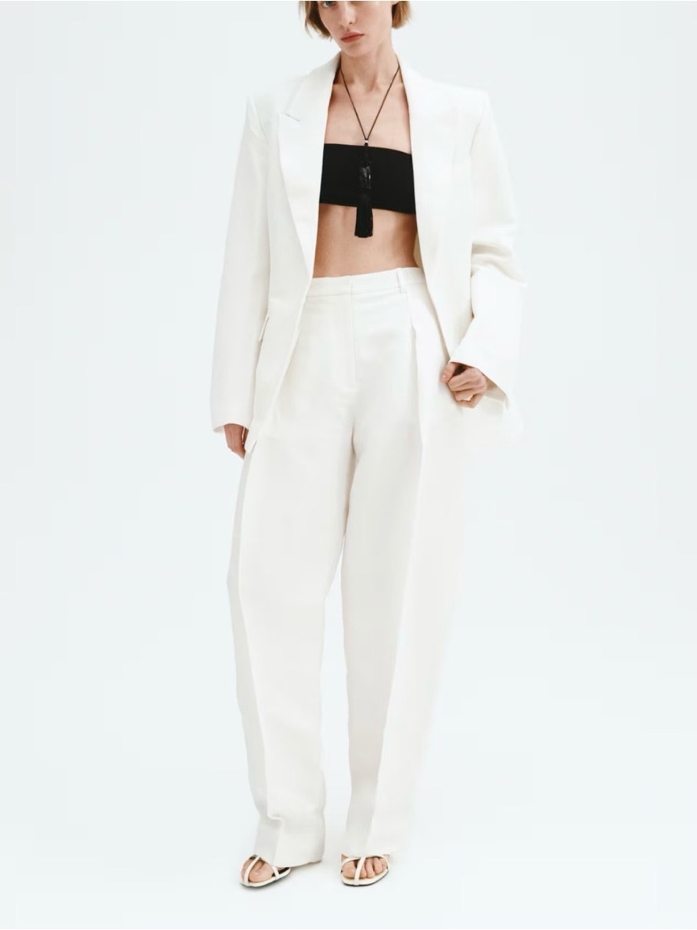 NWT H&M Wide-Leg Linen blend Cream Trousers - Picture 2 of 7